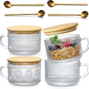 4-piece set of 15.2oz/450ml glass cups and wooden lids, vintage glass coffee cups are perfect for cappuccinos, latte, cereal-Letifly Lights and Decor