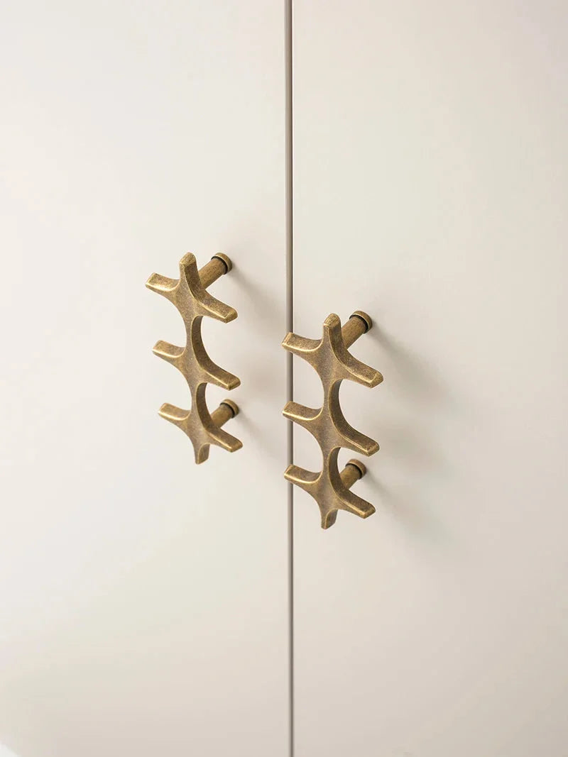 Letifly Lights & Decor - Crossbeam Brass Knobs - Sculptural Brass Cabinet Knobs Cross Shape Antique Gold Black Polished Chrome Hardware