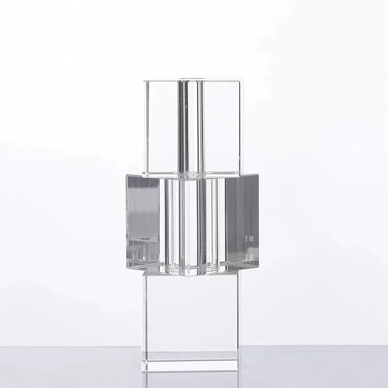Glass block vase modern crystal geometric flower holder home décor