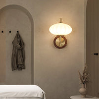 The Aurelia Sconce Walnut wood wall sconce with ribbed glass shade modern retro bedside light