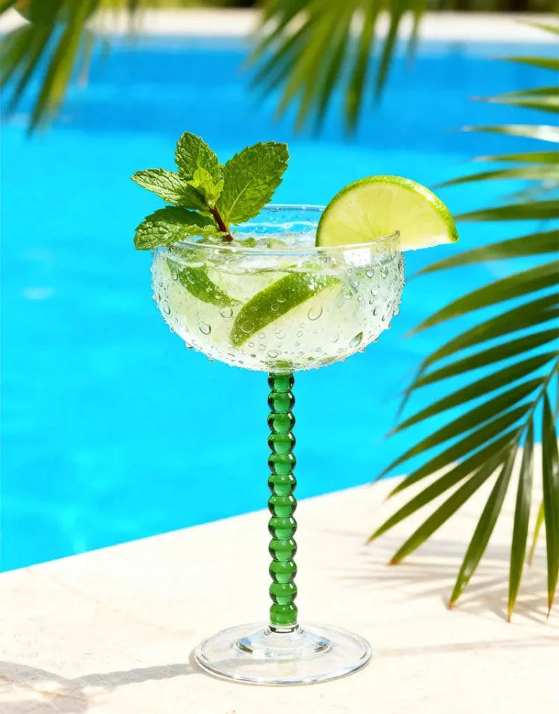 200ml Elegant Champagne Coupes Yellow Amber Green Purple Black Beaded Stem Glass Goblet Cocktail Glass Cup Beverage Drinkware-Letifly Lights and Decor