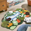 Irregular green landscape tufted area rug with moss texture multicolor abstract design