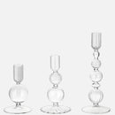 Colorful glass taper candle holders with ribbed and gradient design, set of 3 decorative centerpiece candlesticks
