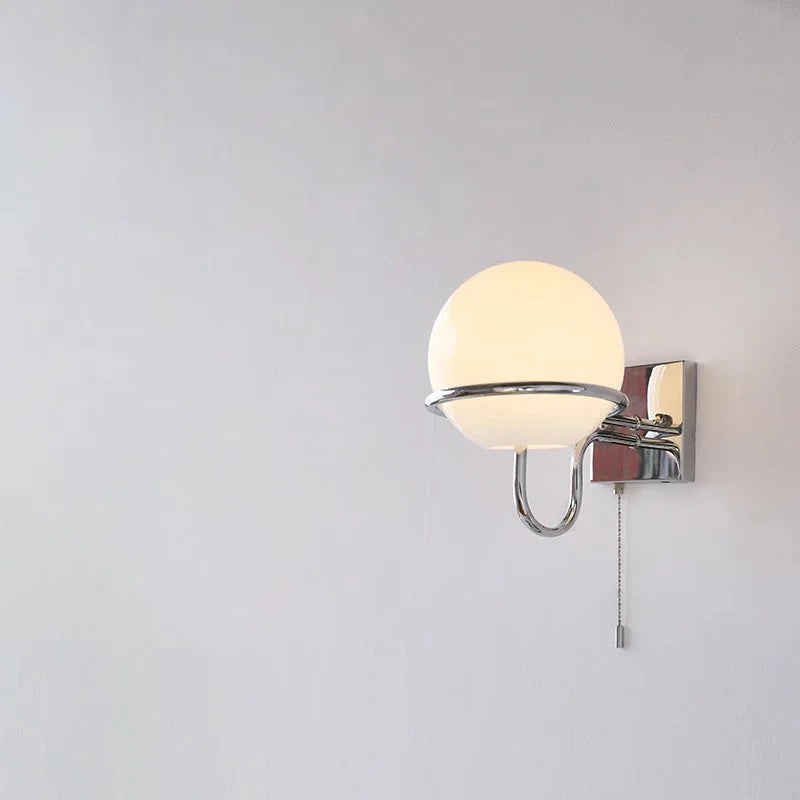Kinetic Orb Wall Light - Letifly Lights and Decor - Modern Wall Light Glass Orb Curved Metal Arm Bauhaus Style Ambient Lighting