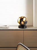 Marble LED bedside lamp soft glow sculptural natural stone cylinder and globe night light