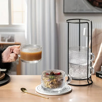4-piece set of 15.2oz/450ml glass cups and wooden lids, vintage glass coffee cups are perfect for cappuccinos, latte, cereal-Letifly Lights and Decor