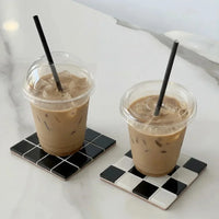 2Pcs Square Mosaic Glass Coaster Set, Heat Resistant Drink Cup Mats, Non-Slip Cork Base Table Protection Mat, Modern Minimalist-Letifly Lights and Decor