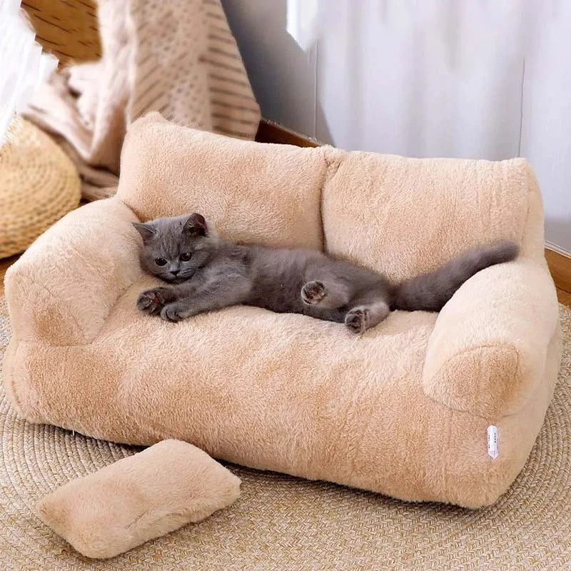 Non-slip Soft plush pet sofa with thick cushion anti-slip base and pillow