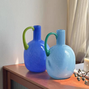 Single Ear Glass Vase Single Handle Retro Modern Home Decor Table Accent for Flowers or Hydroponics