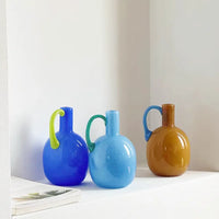 Single Ear Glass Vase Single Handle Retro Modern Home Decor Table Accent for Flowers or Hydroponics