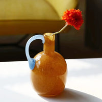 Single Ear Glass Vase Single Handle Retro Modern Home Decor Table Accent for Flowers or Hydroponics