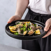 Ceramic Matte Glazed Dinnerware collection textured ceramic tableware ribbed pattern minimalist plates bowls