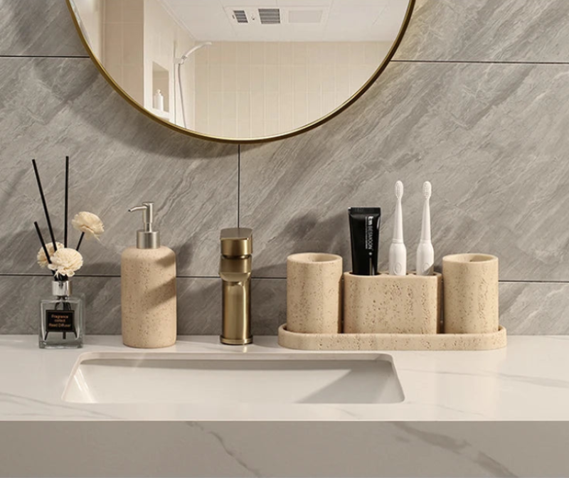 Travertine Cave Stone Bathroom Accessories-Letifly Lights and Decor