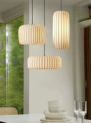 Silk Pendant Light modern fabric hanging lamp with black frame adjustable height