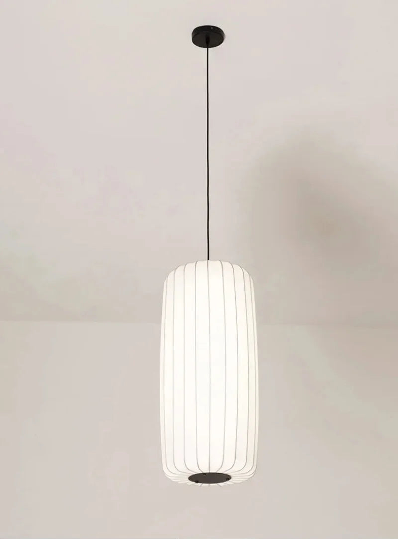 Silk Pendant Light modern fabric hanging lamp with black frame adjustable height