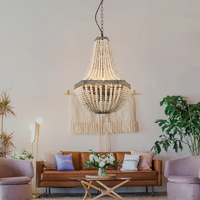 Rustic pendant lamp with wooden beads vintage style