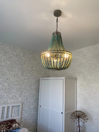 Rustic pendant lamp with wooden beads vintage style