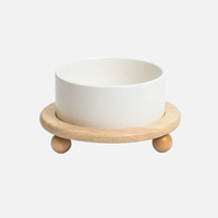 pet feeding bowl ceramic bowls with elevated wooden stand large capacity