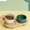 pet feeding bowl ceramic bowls with elevated wooden stand large capacity