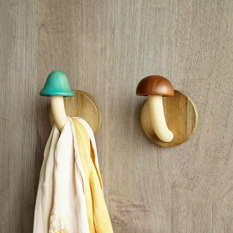 colorful wooden mushroom wall hooks for kids room nursery entryway towel bag coat hanging set with screws