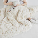 Ruched Faux Fur Throw Blanket Plush Textured Soft Cozy Sofa or Bed Accent
