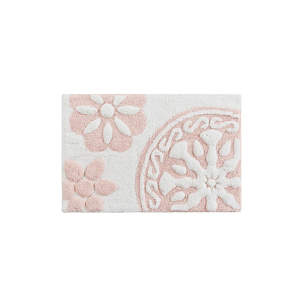 Floral medallion round rectangle bath mat tufted plush rug absorbent soft pile rug