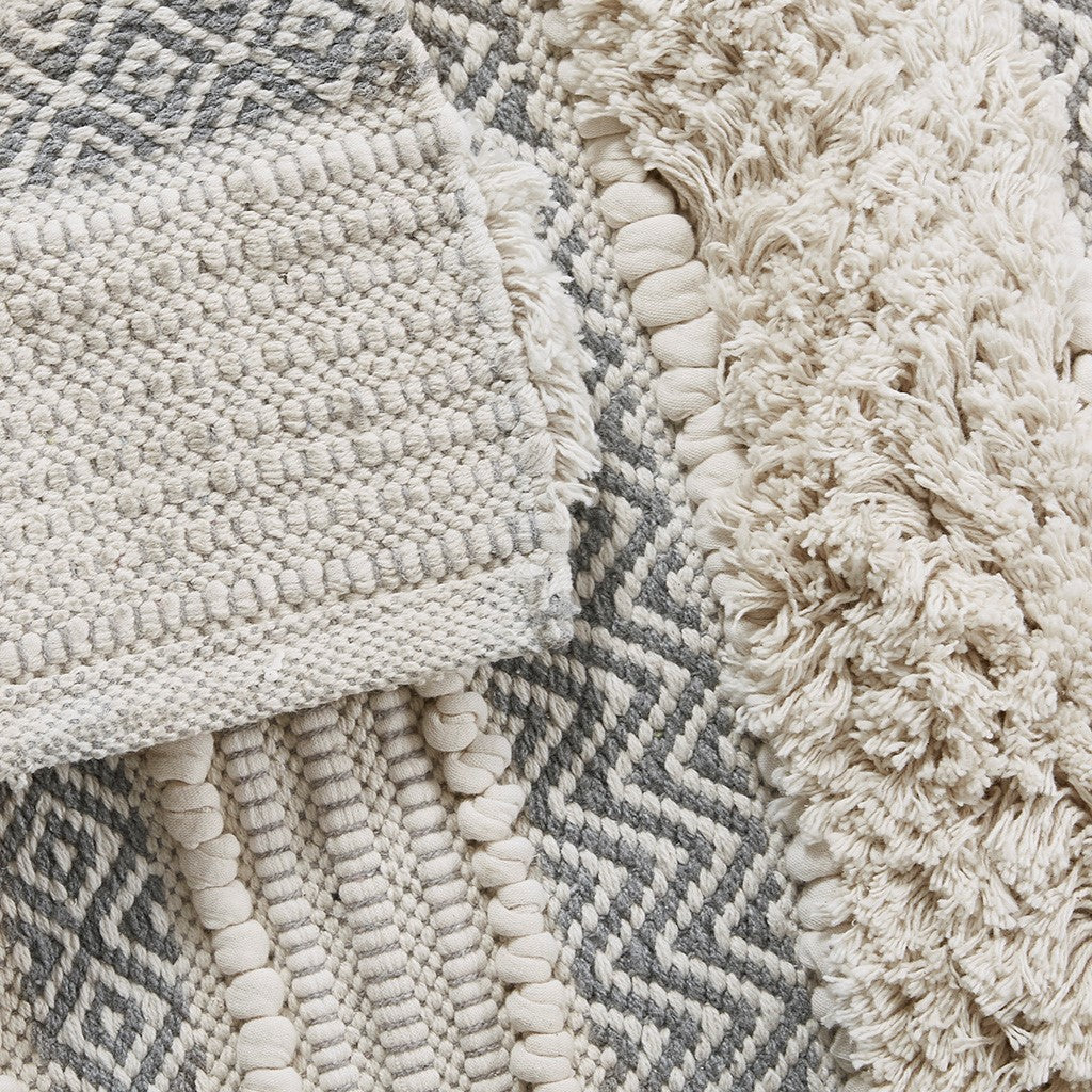 Woven textured bath rug stripe non skid shaggy bathroom mat boho inspired handwoven rug