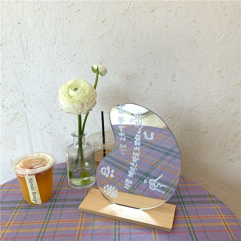 abstract acrylic mirror with wooden base
