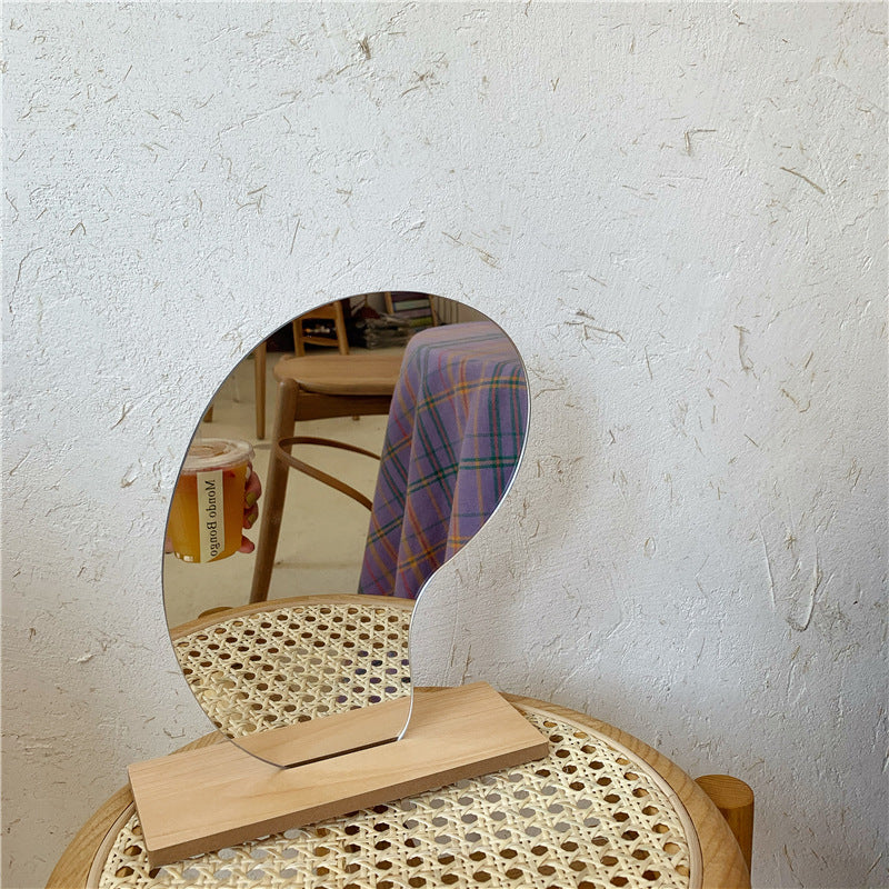 abstract acrylic mirror with wooden base