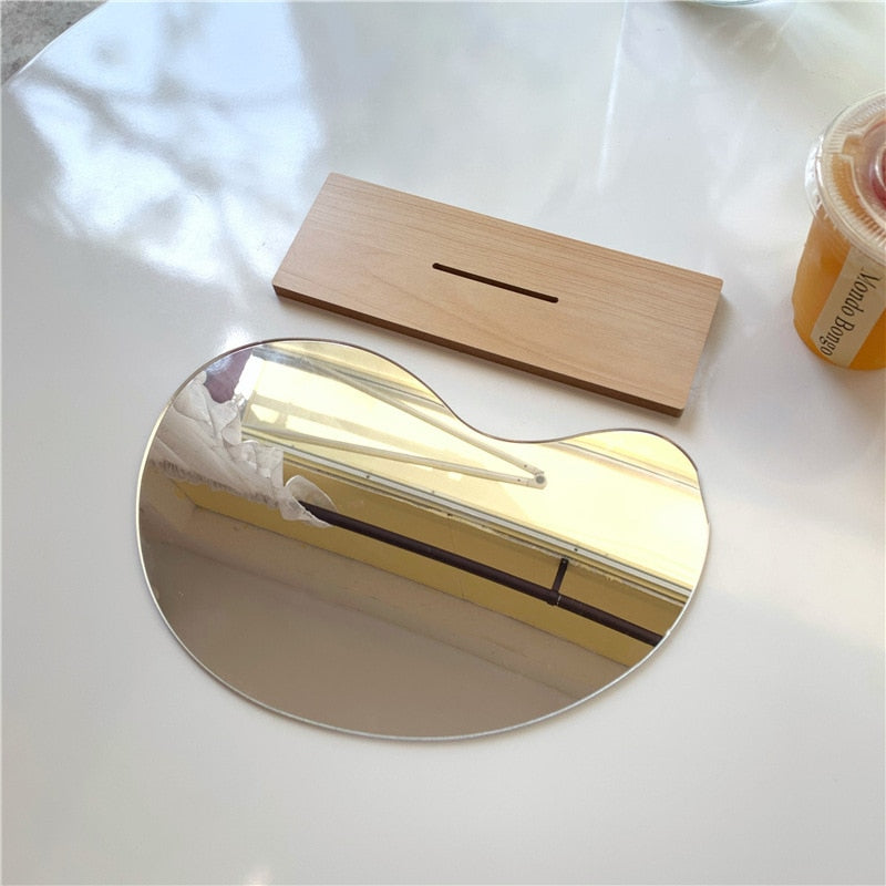 abstract acrylic mirror with wooden base