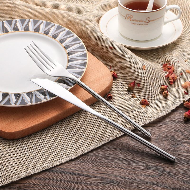 stainless steel mirror polish finish korean style silver cutlery set