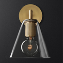 Armed Retro Braass Wall Sconce with Glass Shade Cone industrial art deco wall lamp brass glass 