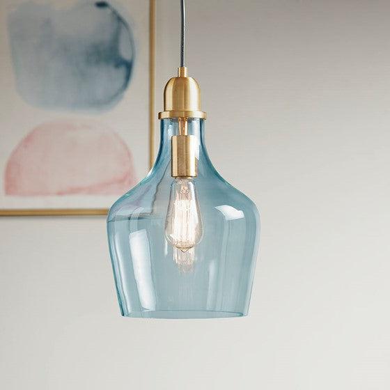 Auburn Glass Pendant Lamp clear bell glass shade metal base adjustable 80in cord 9in diameter