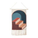 Wall Hanging tapestry with geometric designs, made of Woven cotton with tassel fringe and wooden hanging dowel