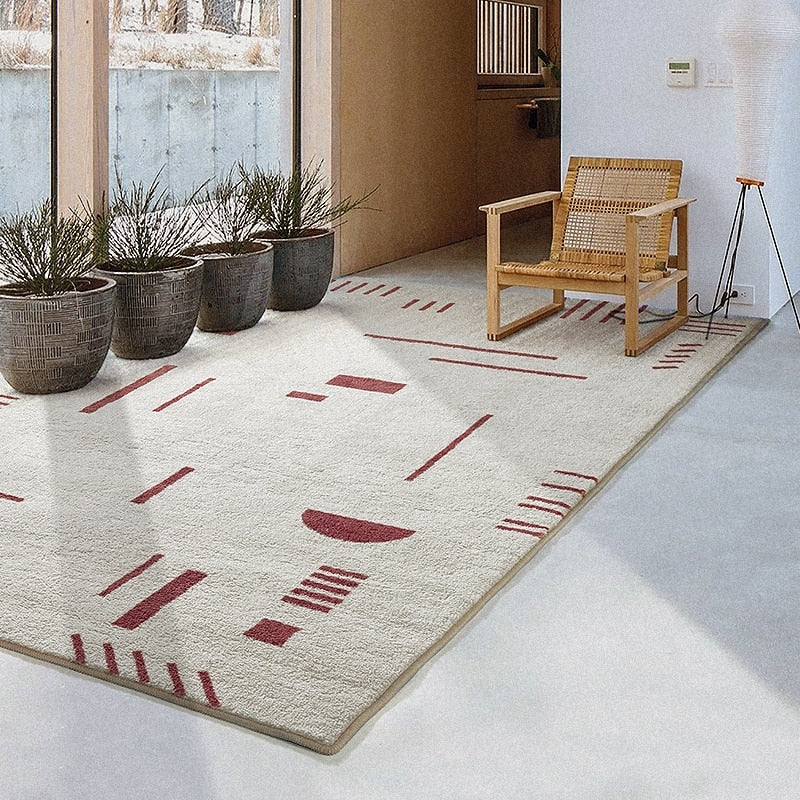 Persian Style Soft Geometric Area Rug Modern Minimalistic Ivory Red