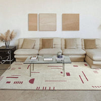 Persian Style Soft Geometric Area Rug Modern Minimalistic Ivory Red