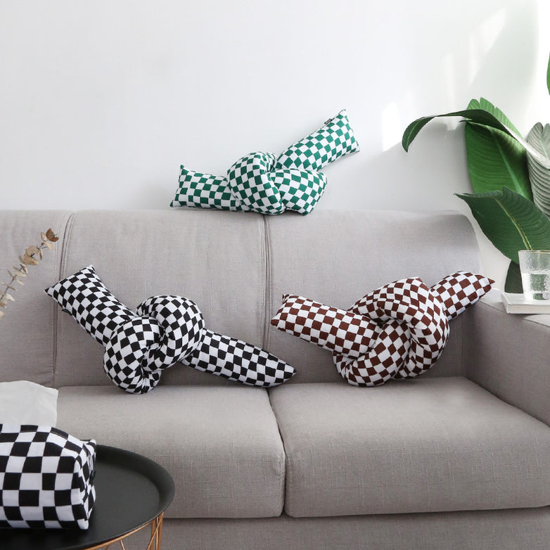 Checked Oversized Knot Pillow