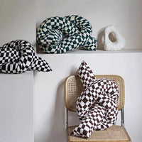 Checked Oversized Knot Pillow Twist Pillow Cushion Home Decoration