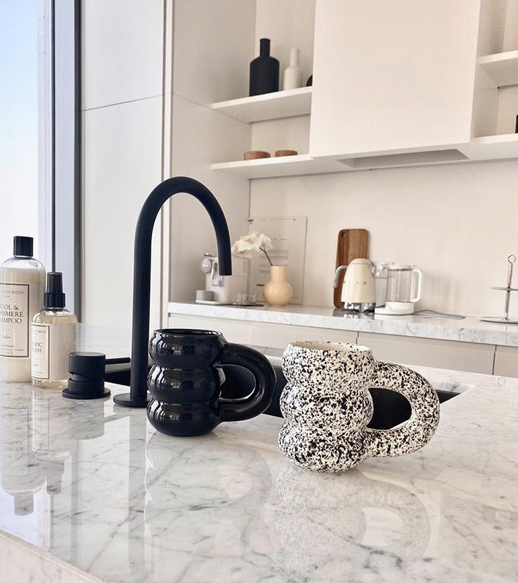 Round Ceramic Black Dotted Big Handgrip Mug