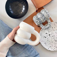 Round Ceramic White Dotted Big Handgrip Mug