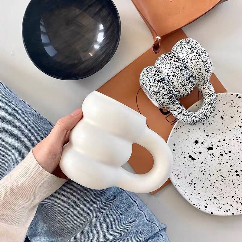 Round Ceramic White Dotted Big Handgrip Mug