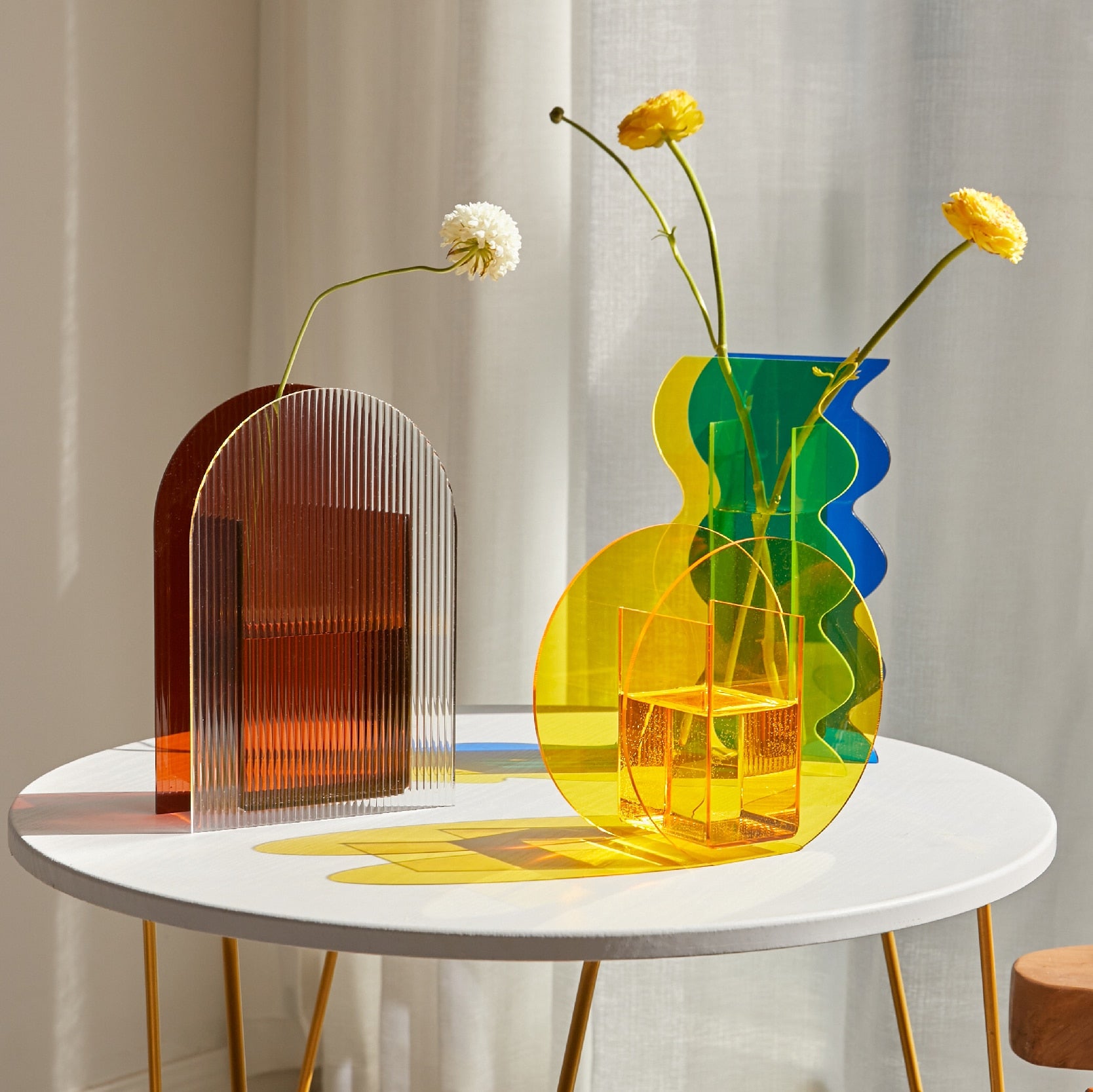 abstract round acrylic vibrant color table top vase pen holder