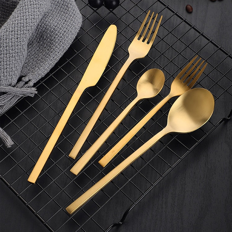 stainless steel matte mirror glaze finish gold cutlery set