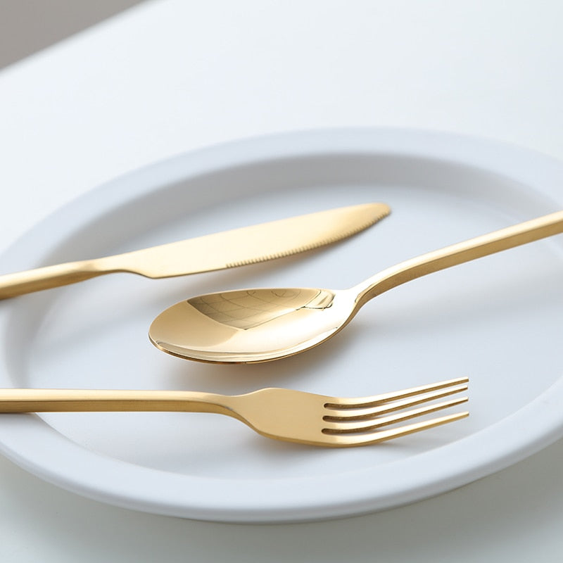 stainless steel matte mirror glaze finish gold cutlery set