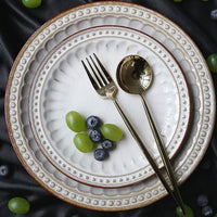 round engraved scapolled white vintage ceramic dinnerware serveware