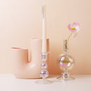Clear Rainbow Iridescent Blown Glass Candle Holder-Letifly Lights and Decor