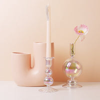 Clear Rainbow Iridescent Blown Glass Candle Holder-Letifly Lights and Decor
