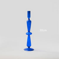 cylinder abstract cobalt blue blown glass candle holder