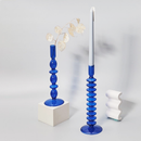 cylinder abstract cobalt blue blown glass candle holder