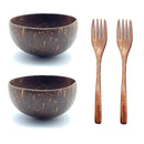 Round Brown Coconut Bowls Forks Set